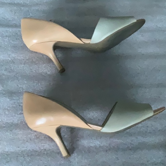 Franco Sarto Shoes - Franco Sarto Tan and Green Leather Open-Toe Heels